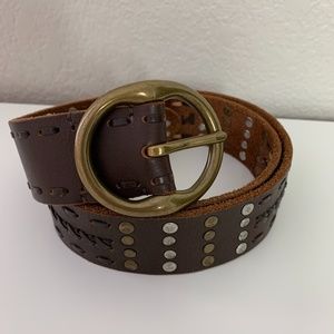 Lucky Brand brown leather studded belt silver boho